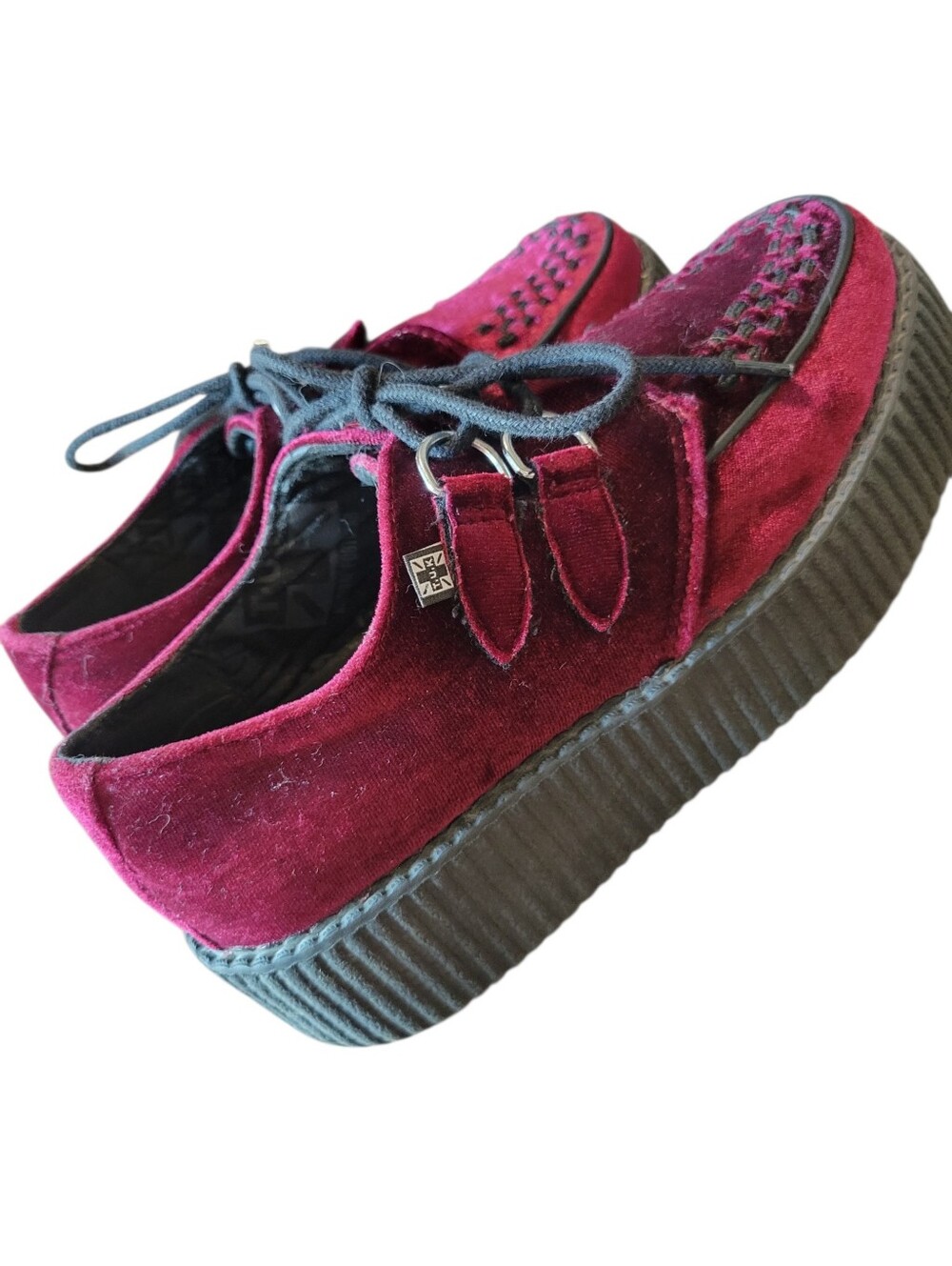 T.U.K Viva High Creeper Burgundy Velvet Shoes - Picture 5 of 11